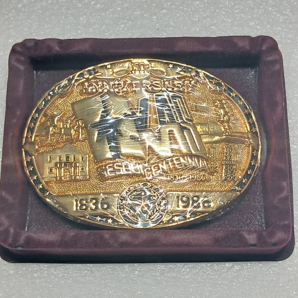 Texas Sesquicentennial Belt Buckle 1836–1986 Gold Plated Limited Edition Sealed